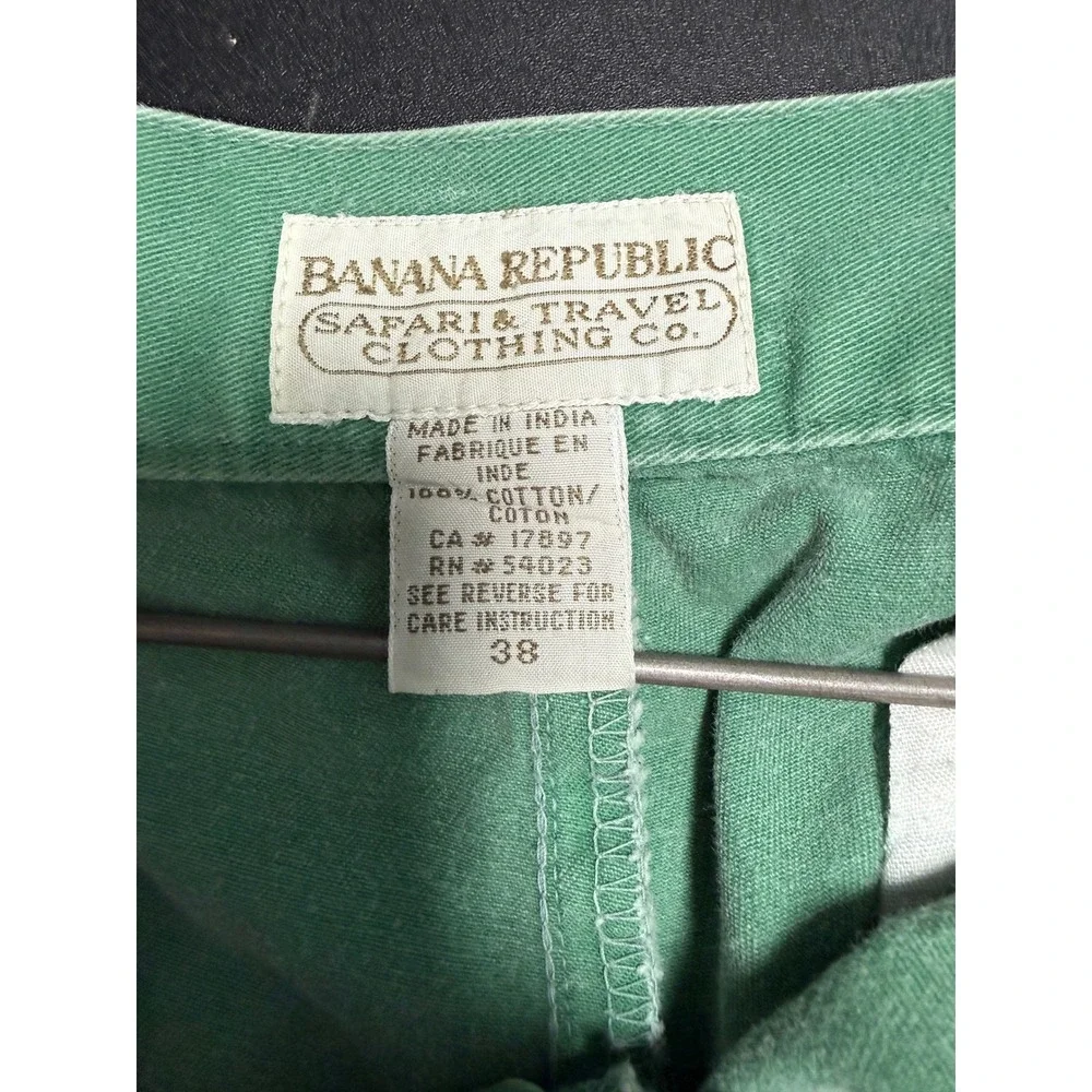 Vintage Banana Republic Safari & Travel Green Pleated Cotton Shorts Mens 38